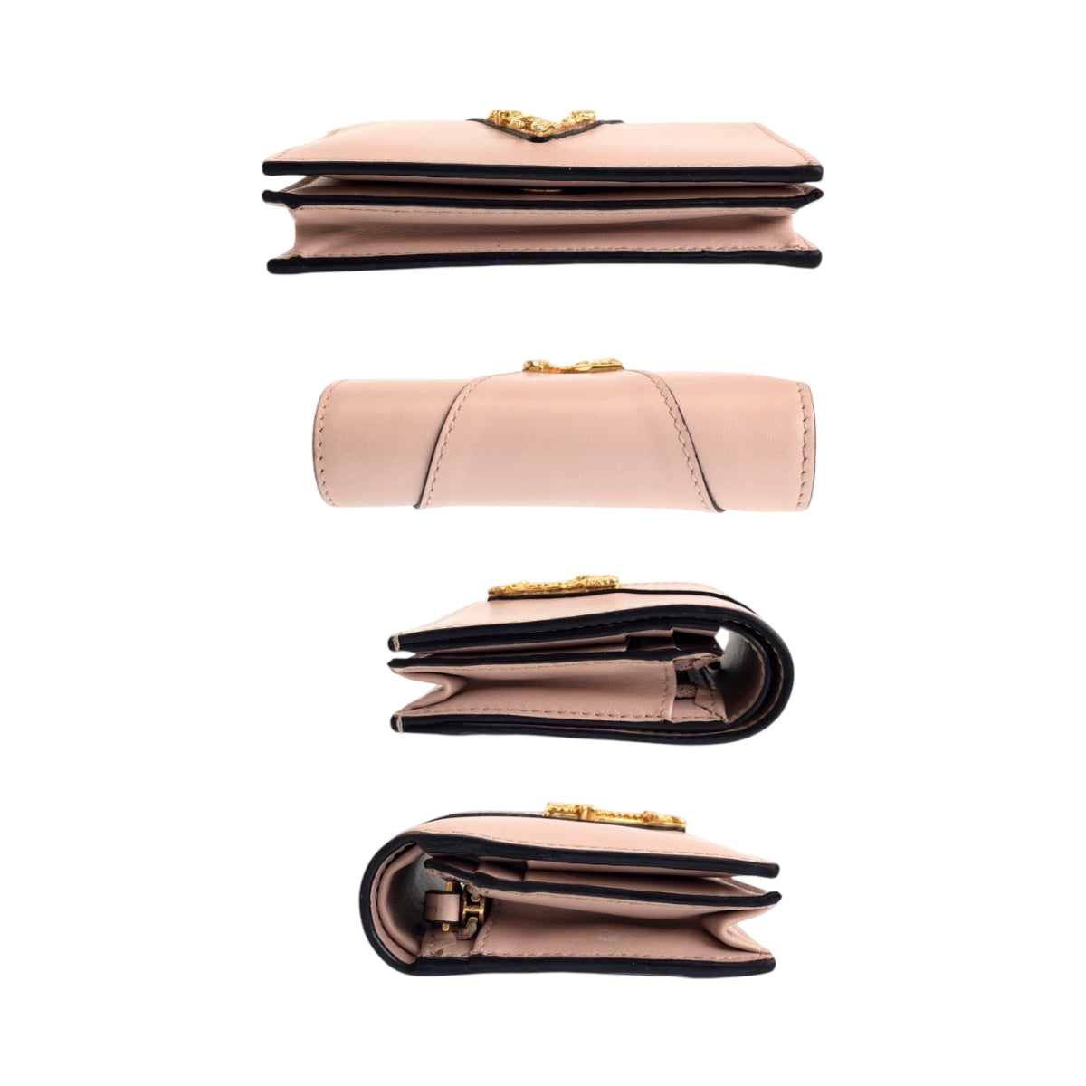 15187
VERSACE ヴェルサーチ ピンク ゴールド金具 レザー 折財布 コンパクトウォレット  レディース
