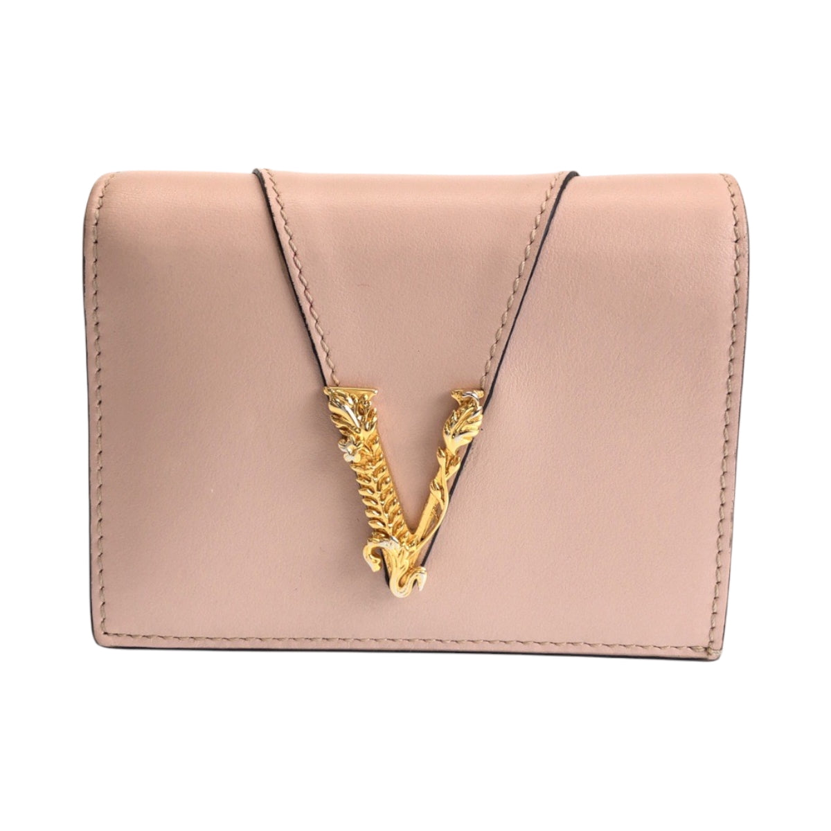 15187
VERSACE ヴェルサーチ ピンク ゴールド金具 レザー 折財布 コンパクトウォレット  レディース