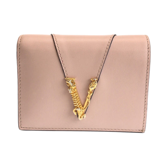 15187
VERSACE ヴェルサーチ ピンク ゴールド金具 レザー 折財布 コンパクトウォレット  レディース