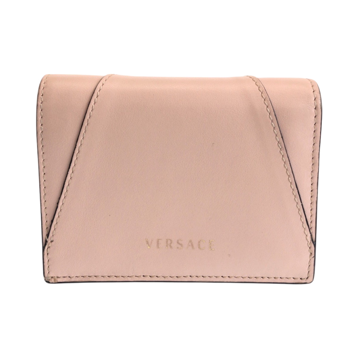 15187
VERSACE ヴェルサーチ ピンク ゴールド金具 レザー 折財布 コンパクトウォレット  レディース