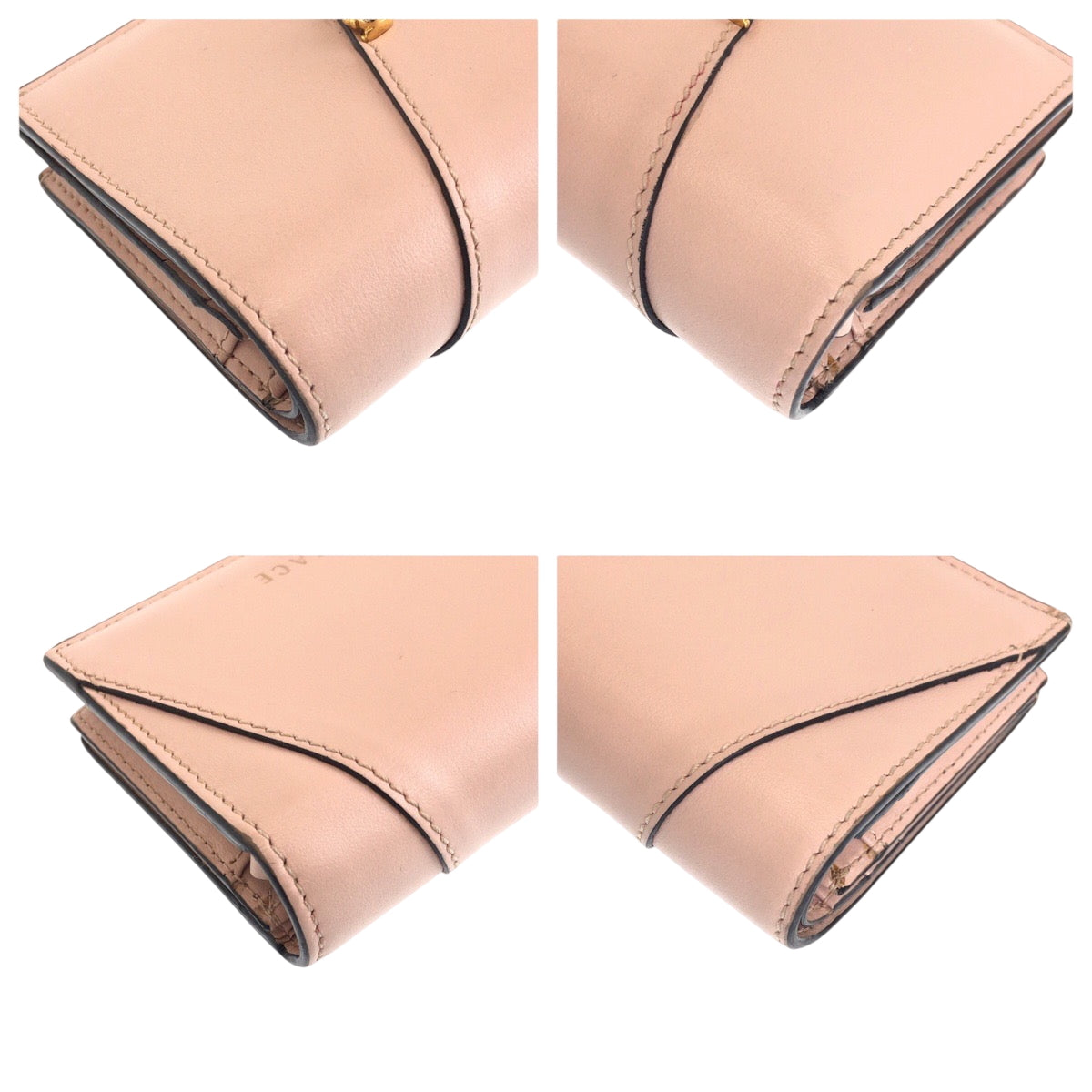 15187
VERSACE ヴェルサーチ ピンク ゴールド金具 レザー 折財布 コンパクトウォレット  レディース