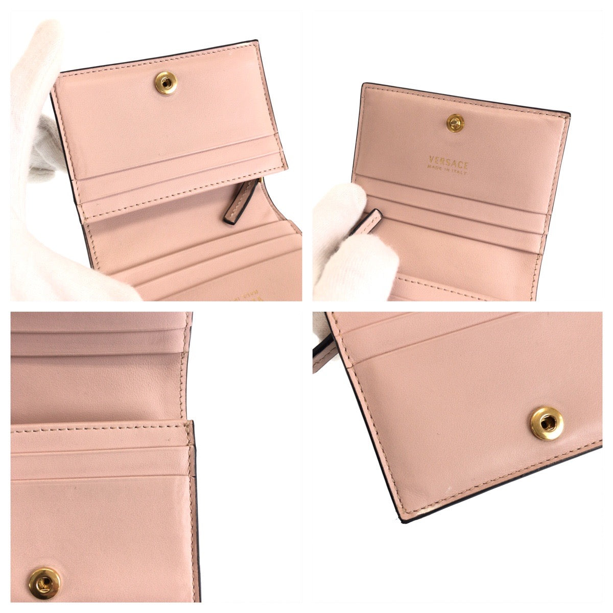 15187
VERSACE ヴェルサーチ ピンク ゴールド金具 レザー 折財布 コンパクトウォレット  レディース