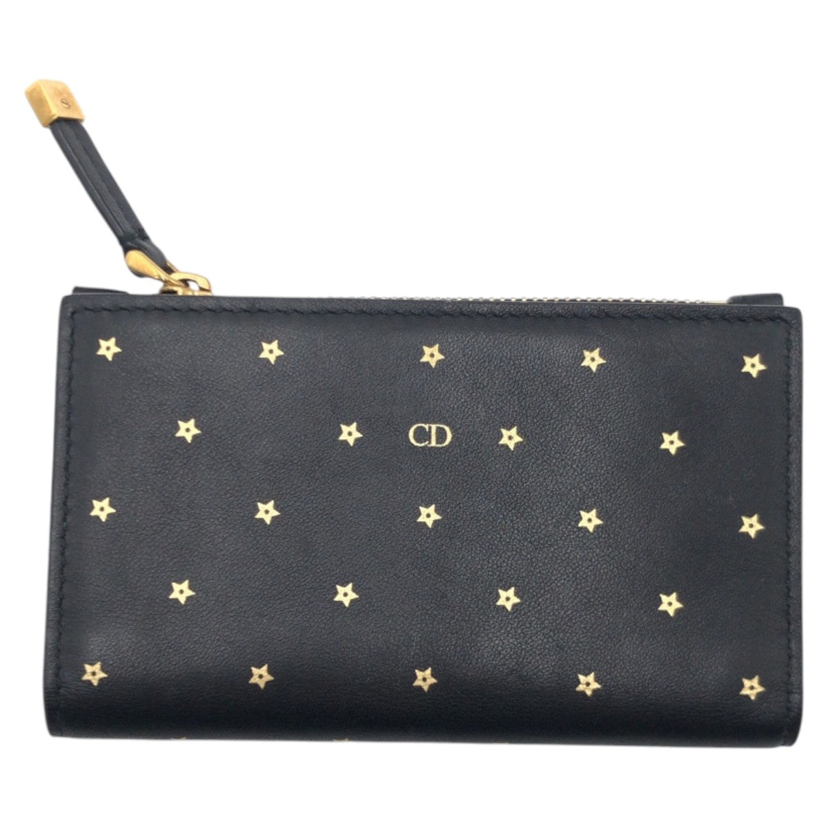 15194
 Christian Dior Stars Collection Black Leather 03-MA 1117 Card Case Pass Case Business Card Case Fragment Case Women's