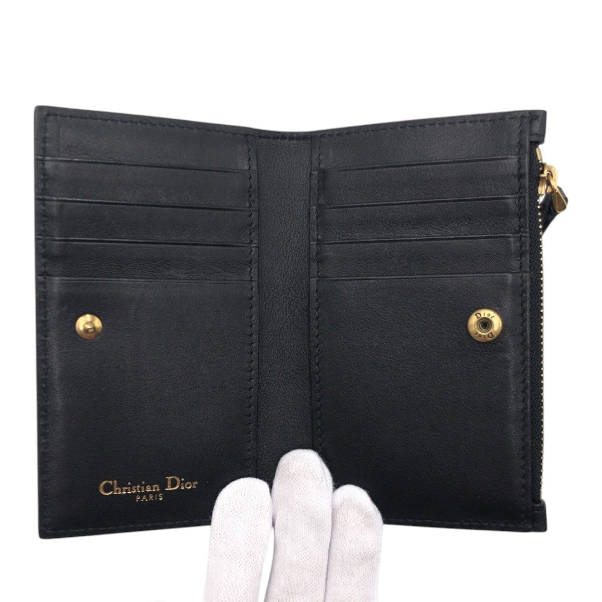 15194
 Christian Dior Stars Collection Black Leather 03-MA 1117 Card Case Pass Case Business Card Case Fragment Case Women's