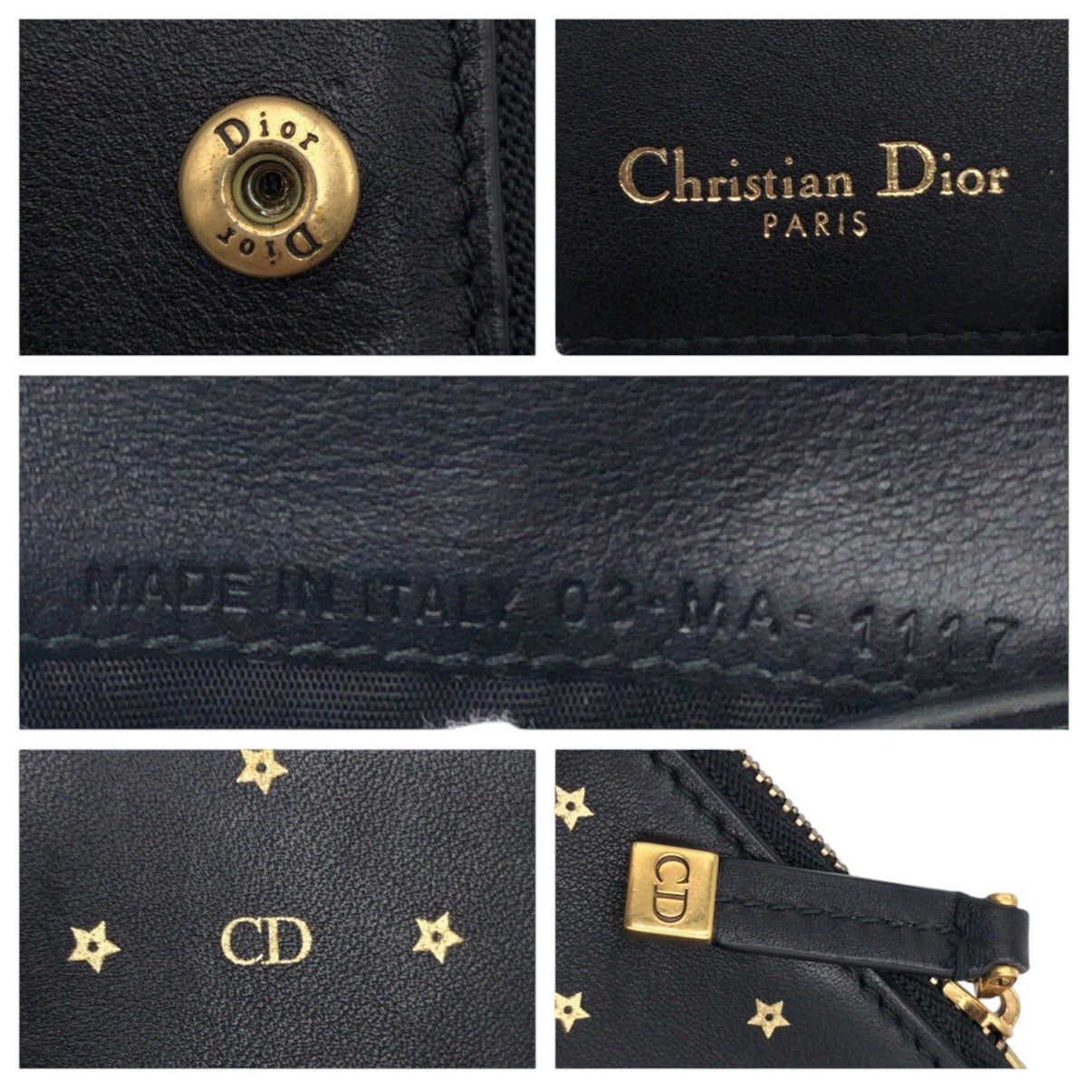 15194
 Christian Dior Stars Collection Black Leather 03-MA 1117 Card Case Pass Case Business Card Case Fragment Case Women's