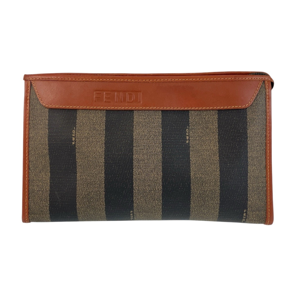 15197
FENDI フェンディ ペカン ブラウン ゴールド金具 PVC クラッチバッグ  レディース