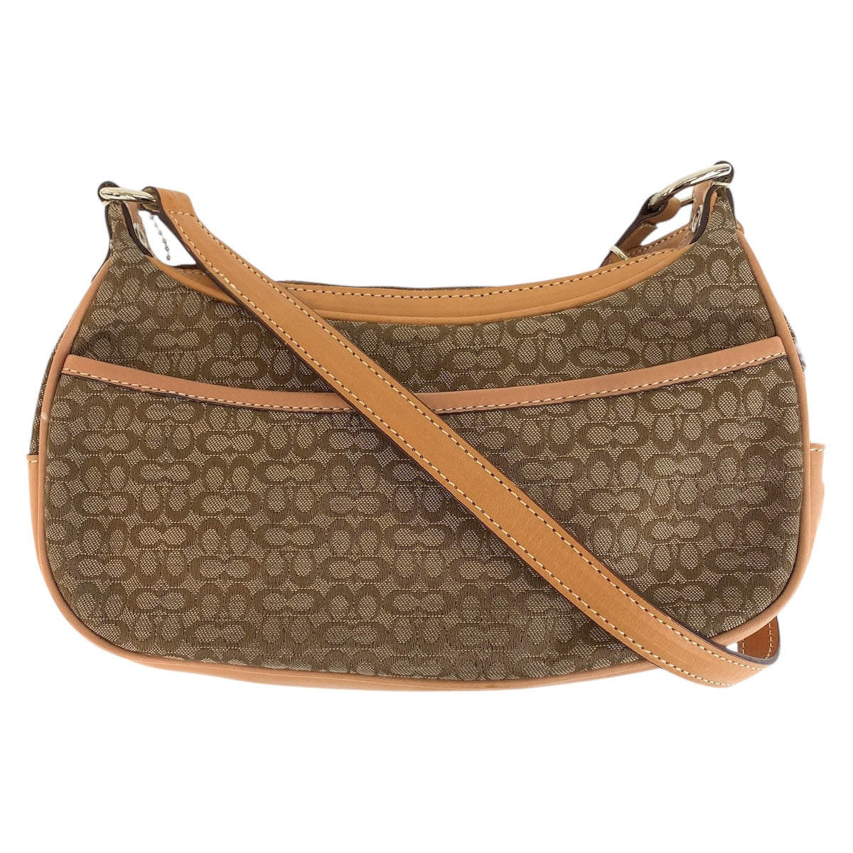 15199
COACH コーチ ミニシグネチャー ベージュ シルバー金具 キャンバス / レザー ショルダーバッグ ポシェット レディース AB5