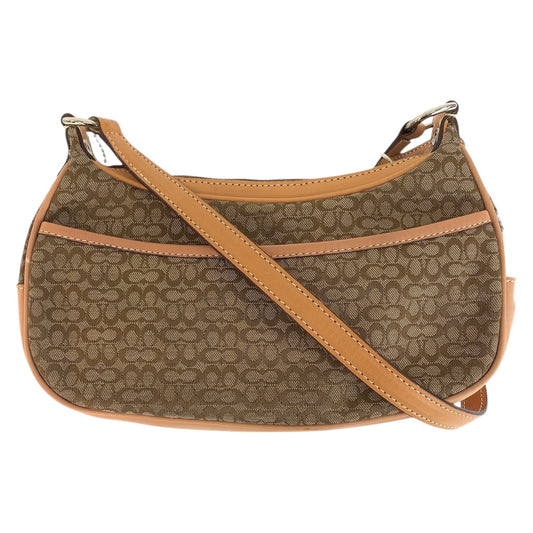 15199
COACH コーチ ミニシグネチャー ベージュ シルバー金具 キャンバス / レザー ショルダーバッグ ポシェット レディース AB5