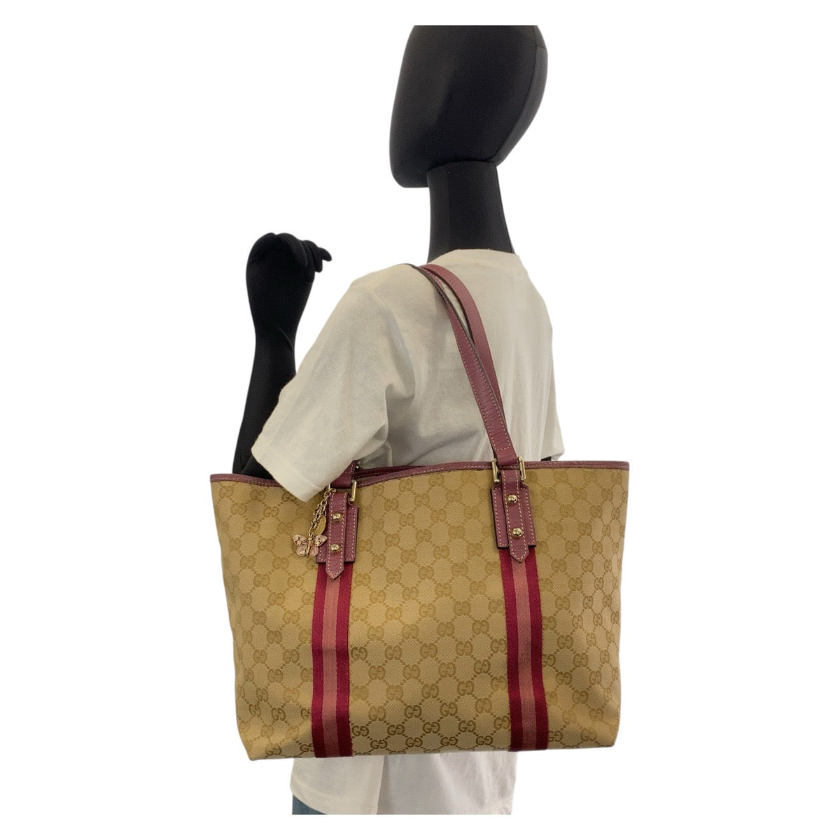 15204
GUCCI グッチ シェリーライン ベージュ ピンク ゴールド金具 GGキャンバス 139260 トートバッグ ショルダーバッグ  レディース