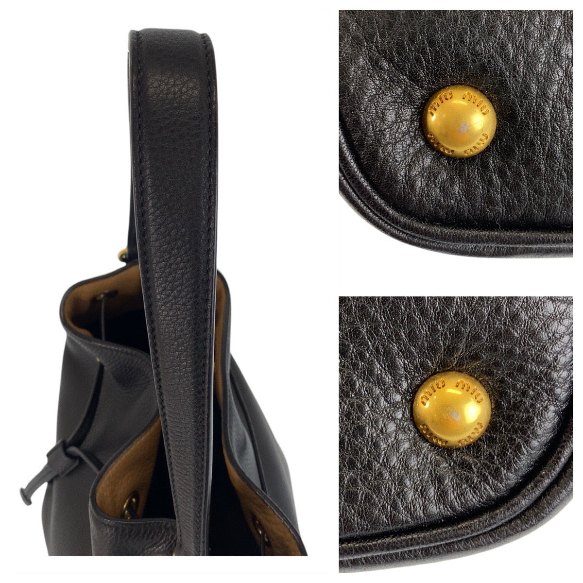 15205
Miu Miu ミュウ ミュウ ブラック 黒 ゴールド金具 レザー ショルダーバッグ  レディース