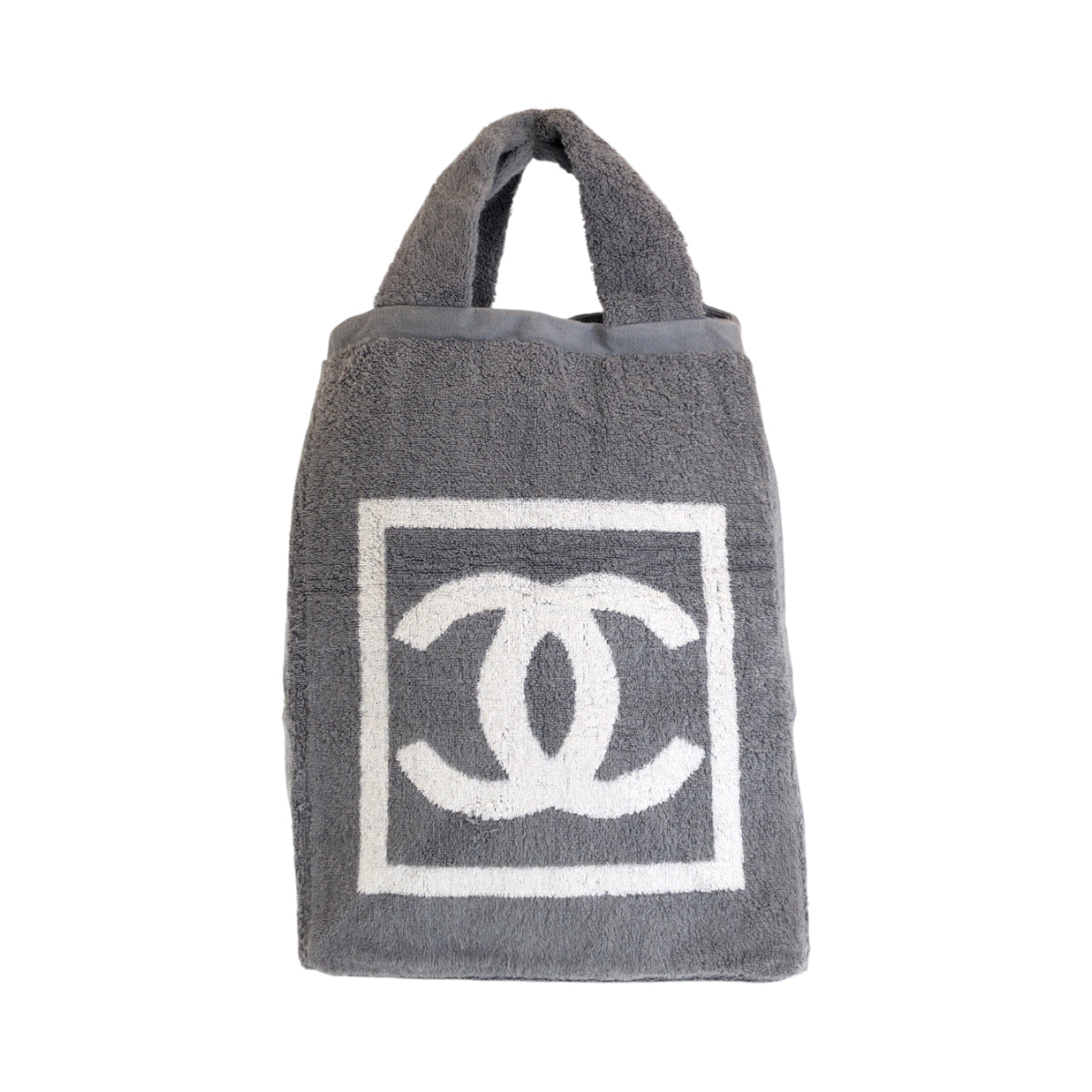 15206
CHANEL シャネル ココマーク グレー ホワイト シルバー金具 パイル トートバッグ ビーチバッグ  レディース