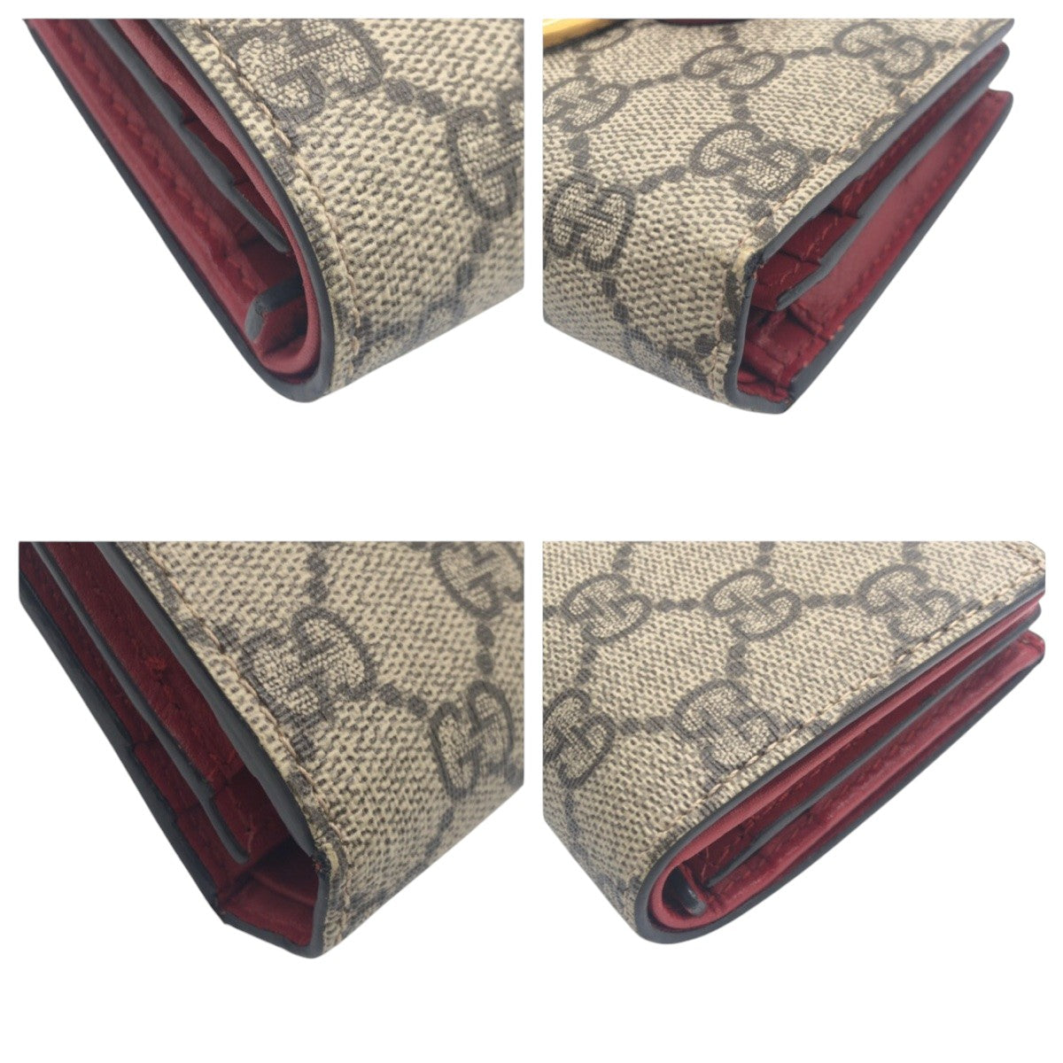 15207
GUCCI グッチ GGスプリーム チェリー ブラウン ピンク PVC 折財布 コンパクトウォレット  レディース