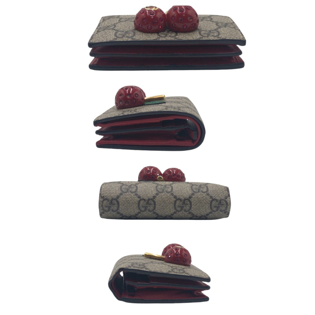 15207
GUCCI グッチ GGスプリーム チェリー ブラウン ピンク PVC 折財布 コンパクトウォレット  レディース