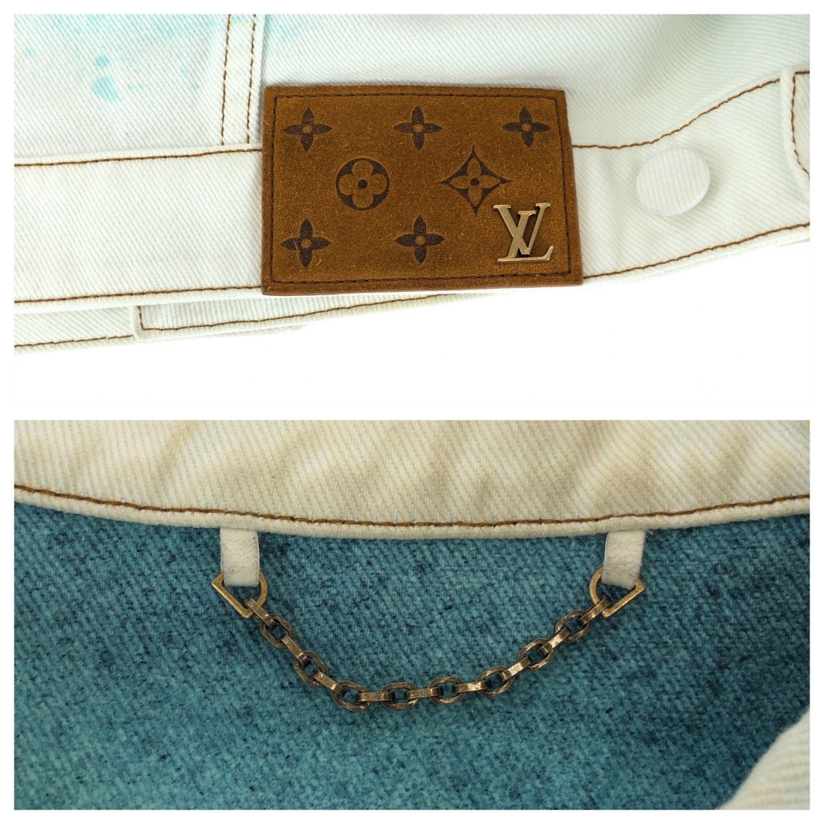 15212
LOUIS VUITTON ルイヴィトン モノグラム スプレーペイント サイズ46 ホワイト グリーン シルバー金具 コットン RM231M デニムジャケット ジーンズ メンズ AB140