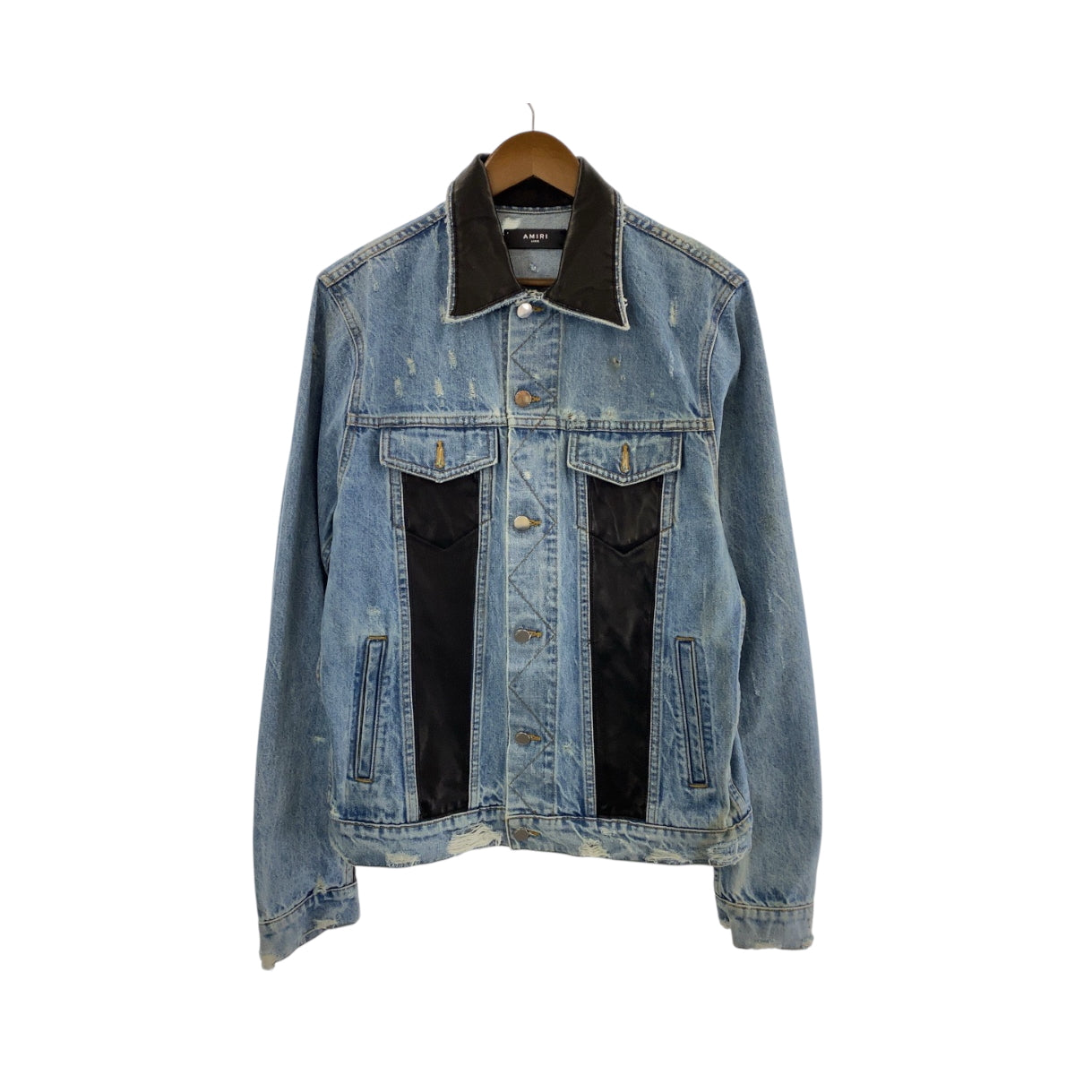 15215
AMIRI アミリ サイズL ブルー ブラック 黒 シルバー金具 デニム / レザー MOTRK LPL デニムジャケット バイカラー  メンズ