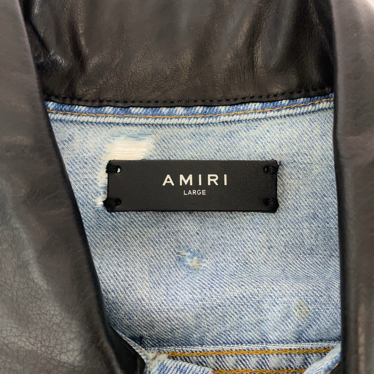 15215
AMIRI アミリ サイズL ブルー ブラック 黒 シルバー金具 デニム / レザー MOTRK LPL デニムジャケット バイカラー  メンズ