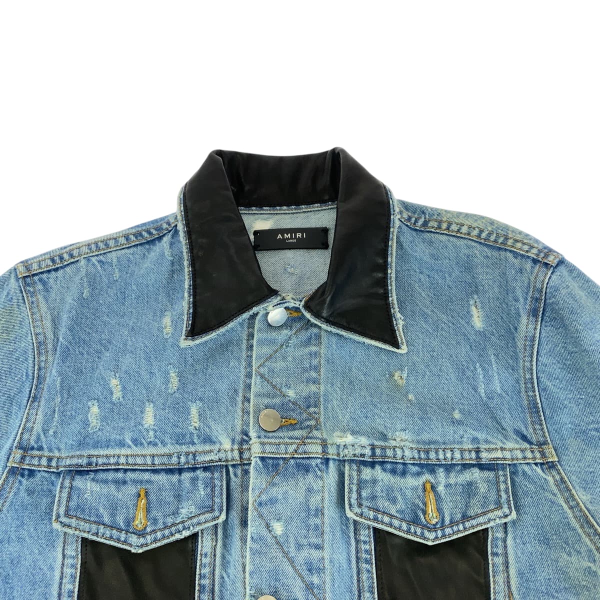 15215
AMIRI アミリ サイズL ブルー ブラック 黒 シルバー金具 デニム / レザー MOTRK LPL デニムジャケット バイカラー  メンズ