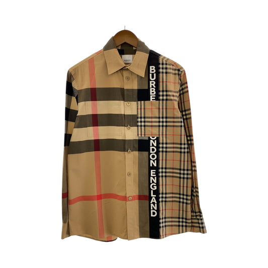 15218
BURBERRY バーバリー チェック柄 ロゴプリントパッチワーク サイズXS ブラウン マルチカラー コットン 長袖シャツ  メンズ
