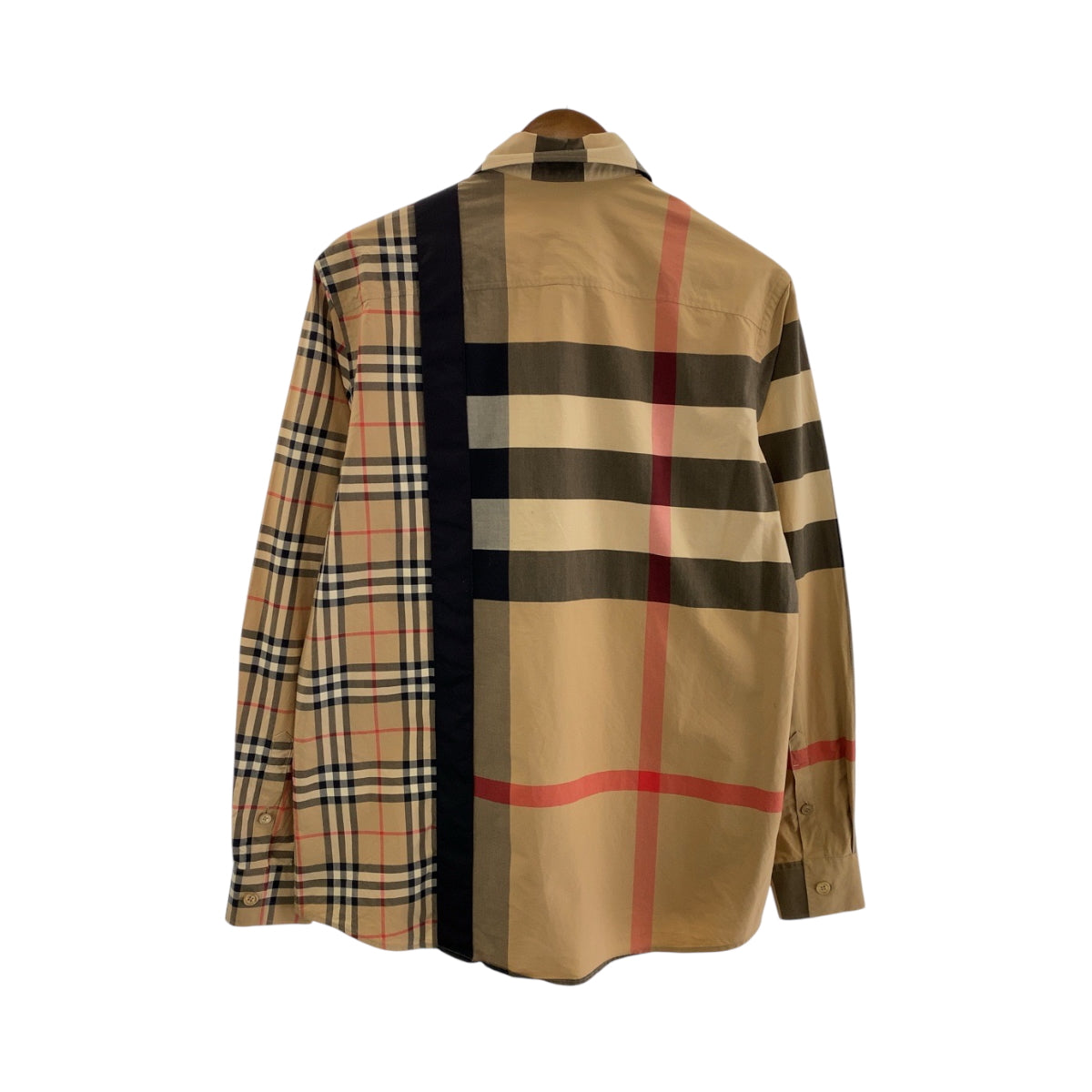 15218
BURBERRY バーバリー チェック柄 ロゴプリントパッチワーク サイズXS ブラウン マルチカラー コットン 長袖シャツ  メンズ
