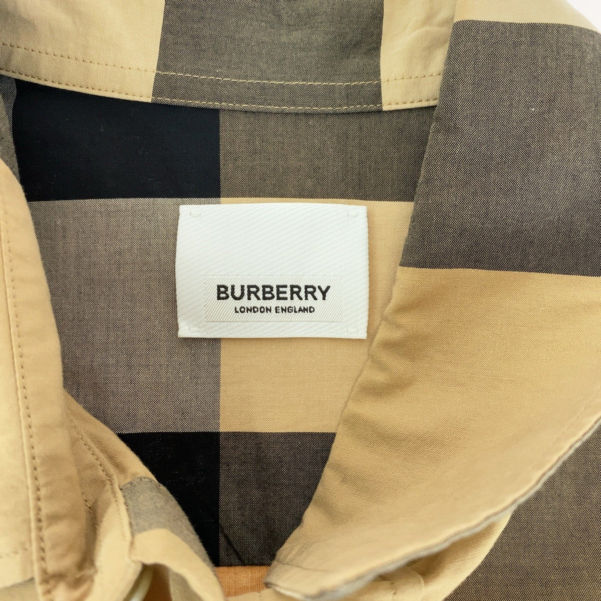 15218
BURBERRY バーバリー チェック柄 ロゴプリントパッチワーク サイズXS ブラウン マルチカラー コットン 長袖シャツ  メンズ