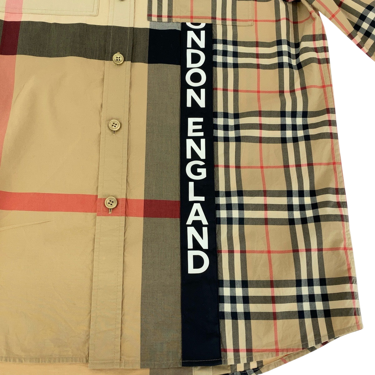 15218
BURBERRY バーバリー チェック柄 ロゴプリントパッチワーク サイズXS ブラウン マルチカラー コットン 長袖シャツ  メンズ