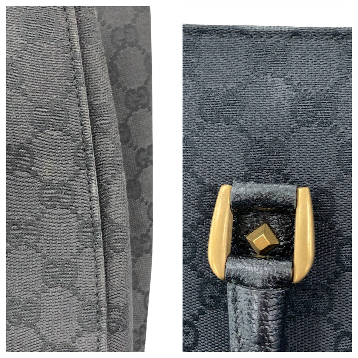 15231
GUCCI グッチ ブラック 黒 ゴールド金具 GGキャンバス / レザー 120895 トートバッグ ハンドバッグ  レディース