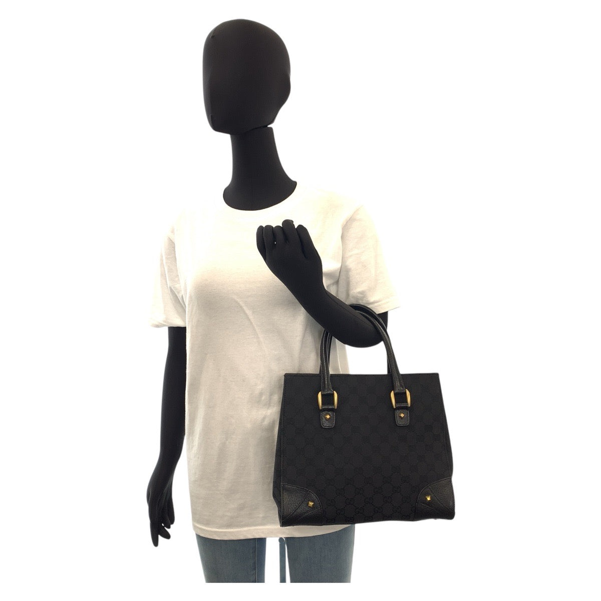 15231
GUCCI グッチ ブラック 黒 ゴールド金具 GGキャンバス / レザー 120895 トートバッグ ハンドバッグ  レディース