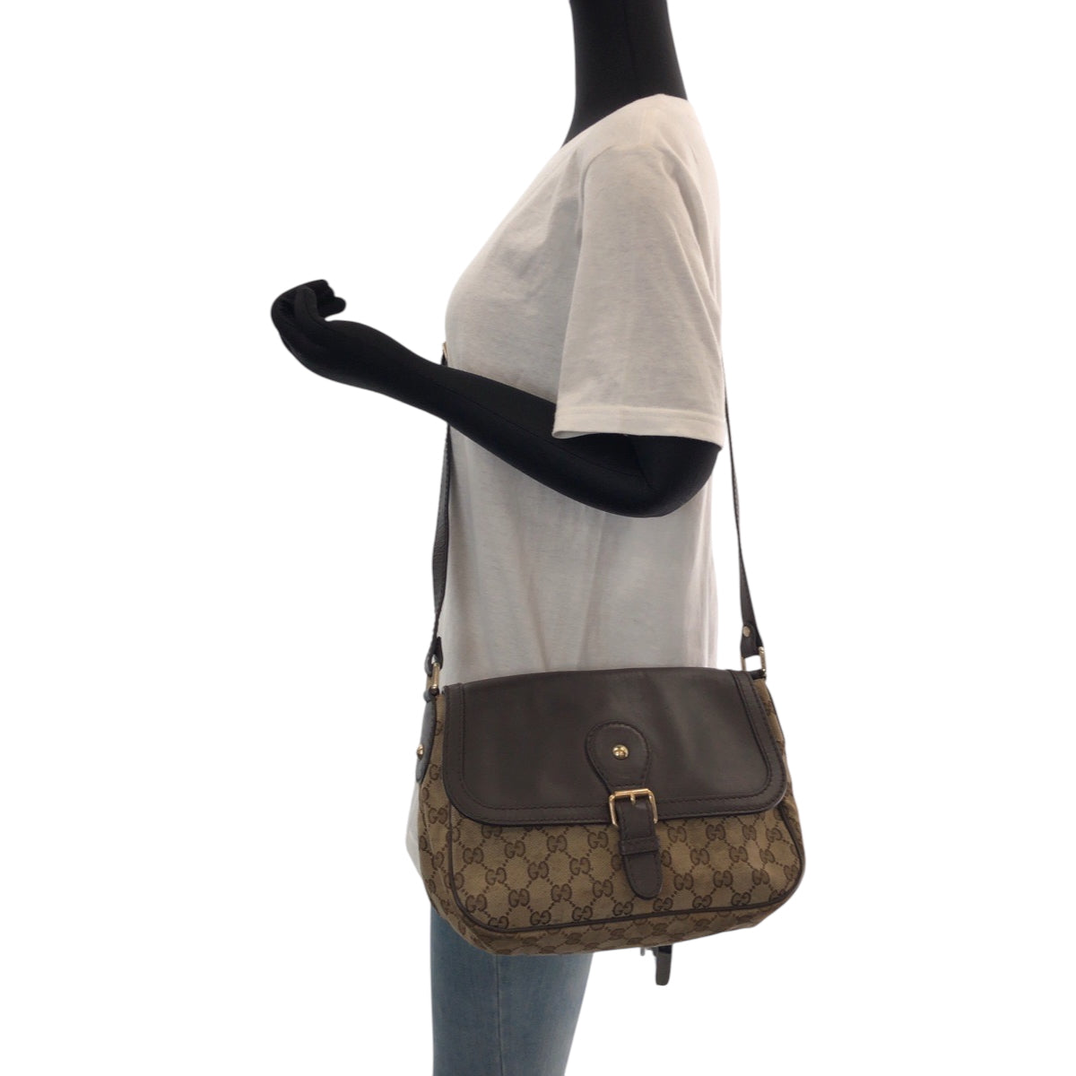 15233
GUCCI グッチ スーキー ブラウン ベージュ ゴールド金具 GGキャンバス / レザー 308452 ショルダーバッグ ポシェット  レディース