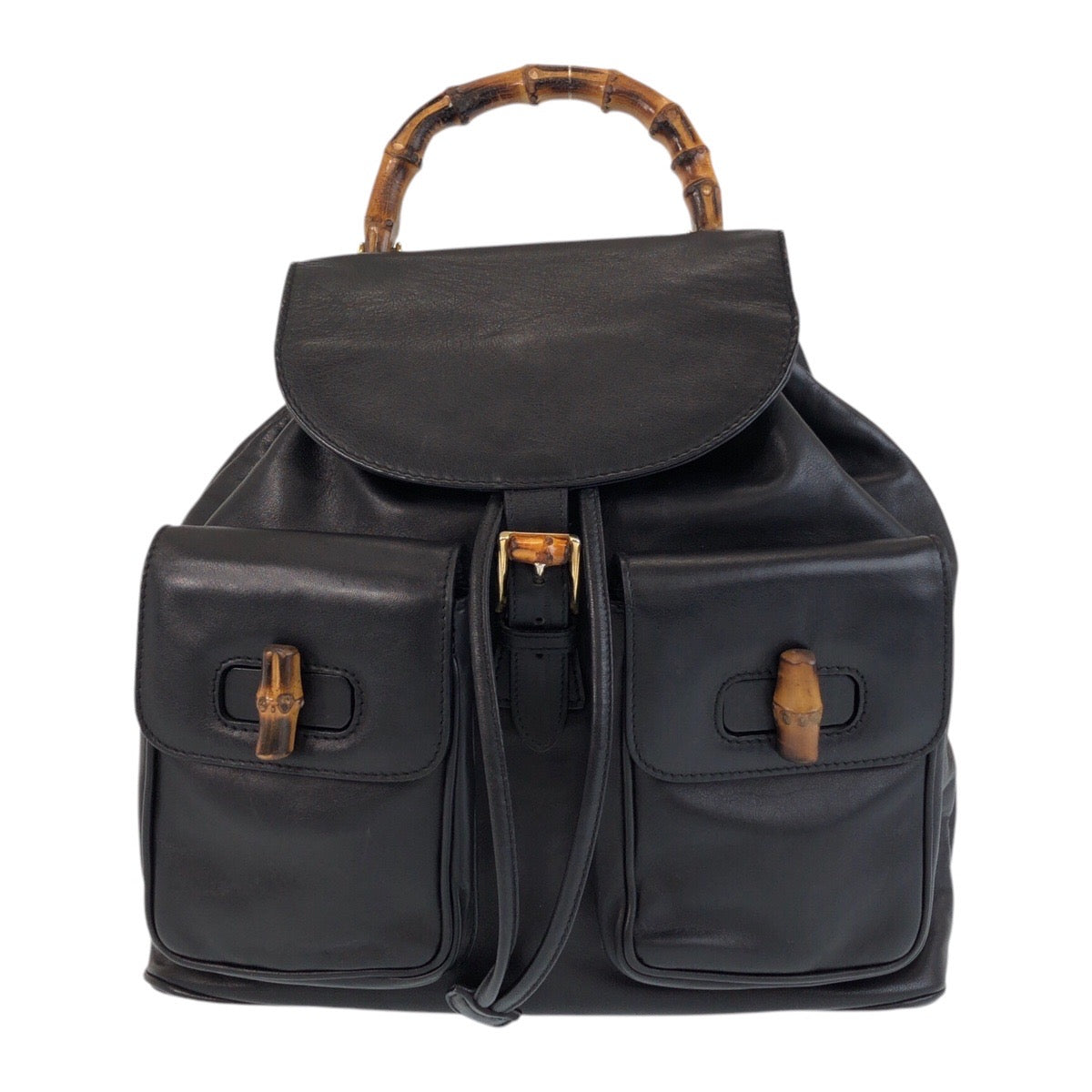 15235
GUCCI グッチ バンブー ブラック ゴールド金具 レザー 003 2058 0016 リュック バックパック  レディース
