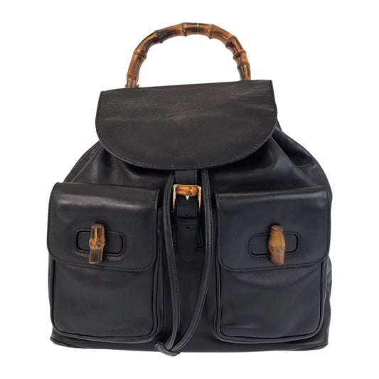 15235
GUCCI グッチ バンブー ブラック ゴールド金具 レザー 003 2058 0016 リュック バックパック  レディース