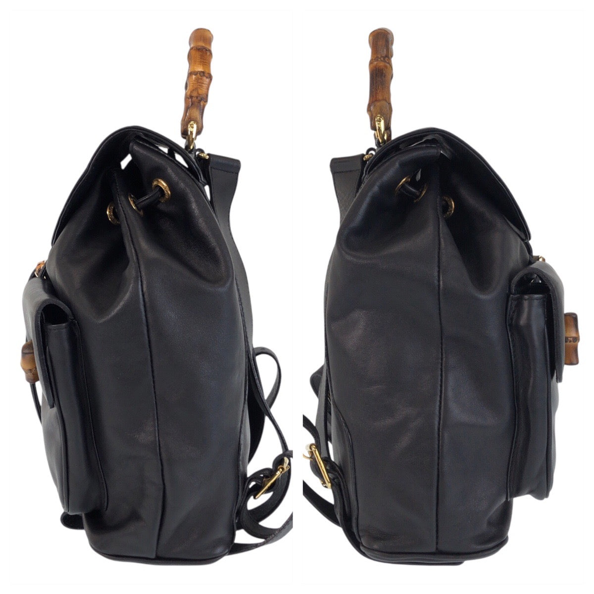 15235
GUCCI グッチ バンブー ブラック ゴールド金具 レザー 003 2058 0016 リュック バックパック  レディース
