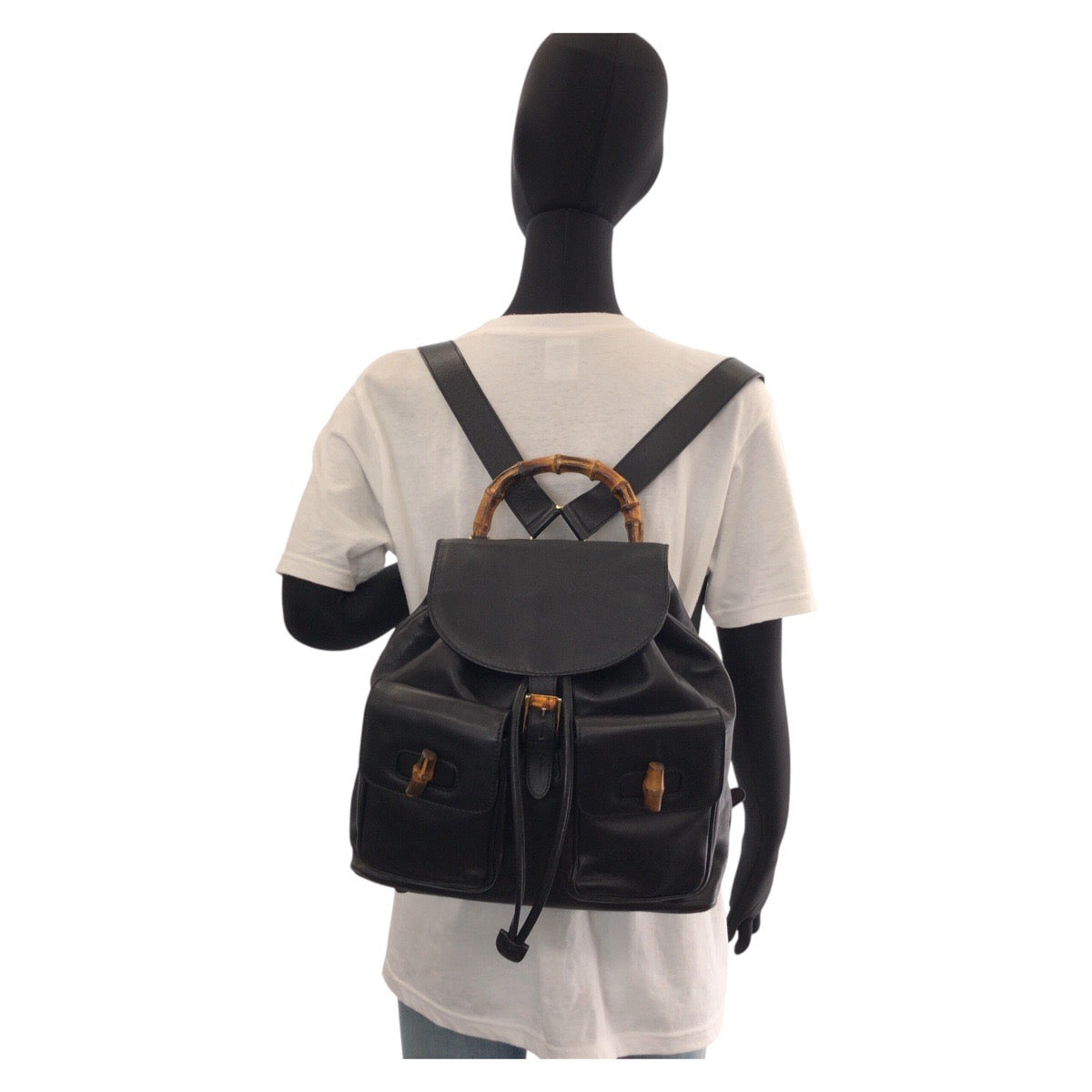 15235
GUCCI グッチ バンブー ブラック ゴールド金具 レザー 003 2058 0016 リュック バックパック  レディース