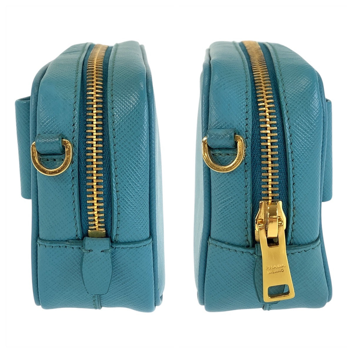 15238
PRADA プラダ サフィアーノ ライトブルー ゴールド金具 レザー ショルダーバッグ ポシェット  レディース