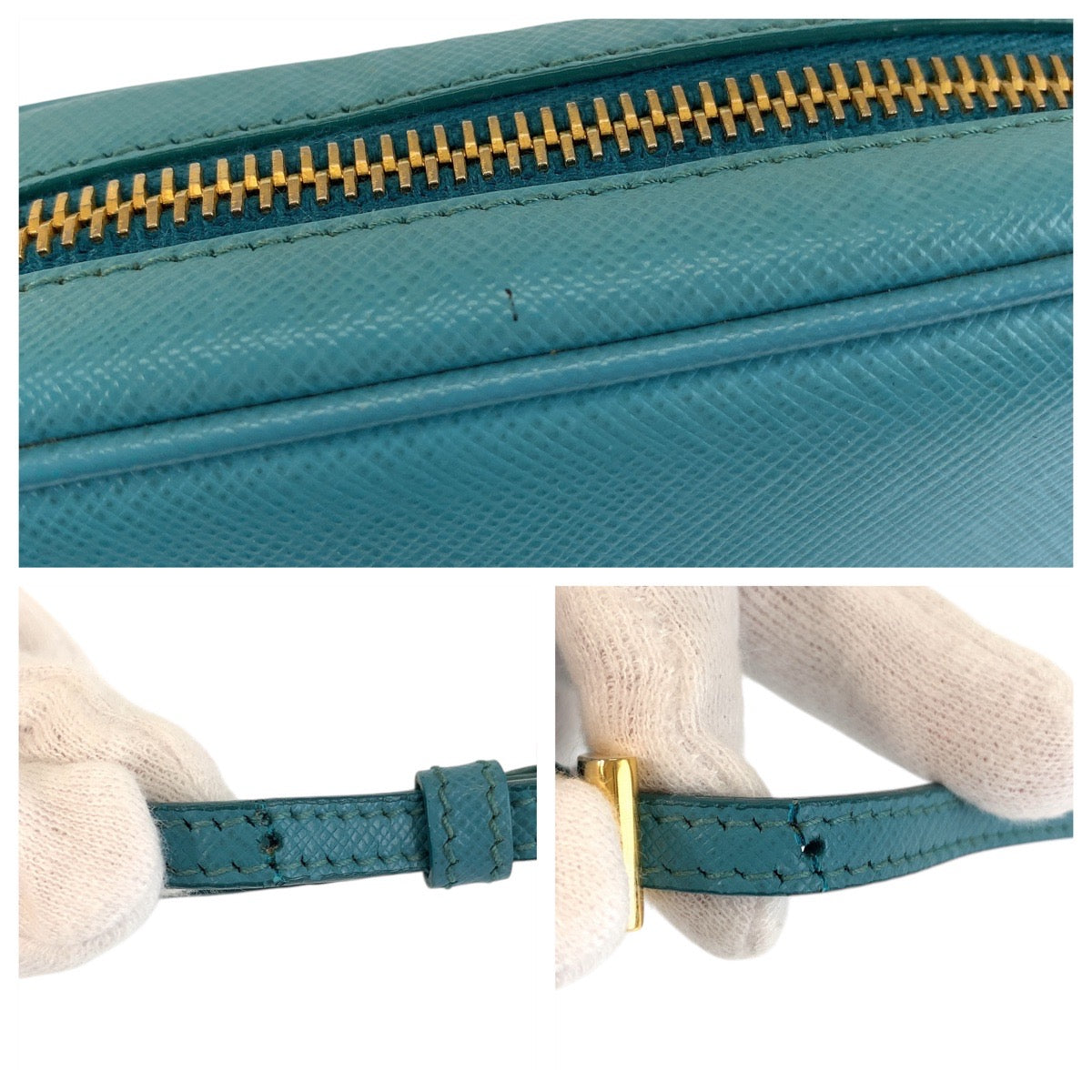 15238
PRADA プラダ サフィアーノ ライトブルー ゴールド金具 レザー ショルダーバッグ ポシェット  レディース