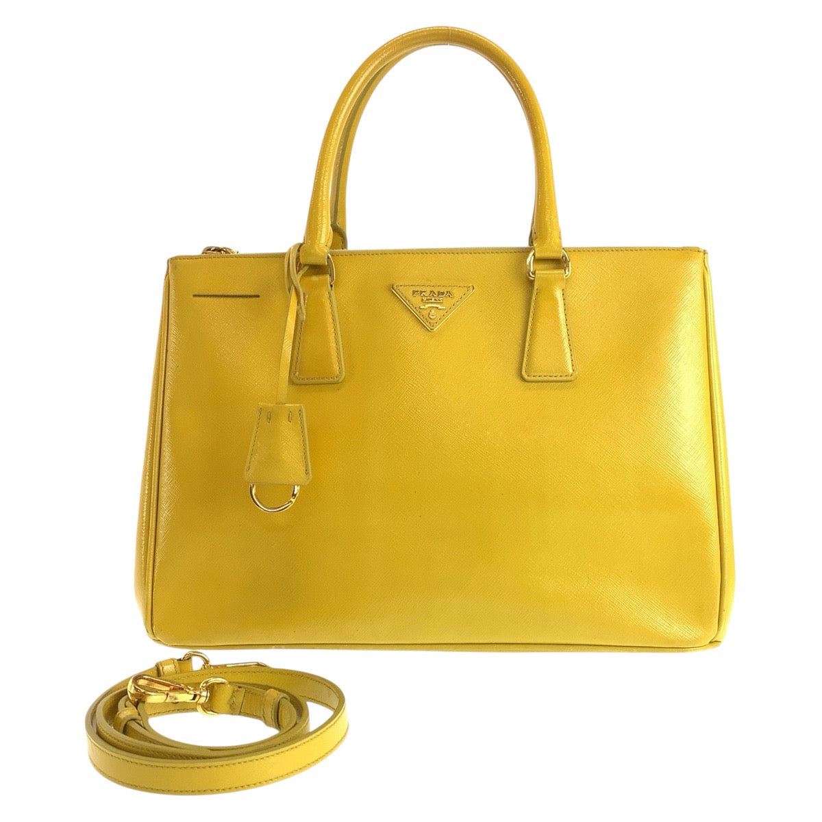 15239
PRADA プラダ サフィアーノ ガレリア イエロー ゴールド金具 レザー ハンドバッグ トートバッグ ショルダーバッグ 2way  レディース ABP52