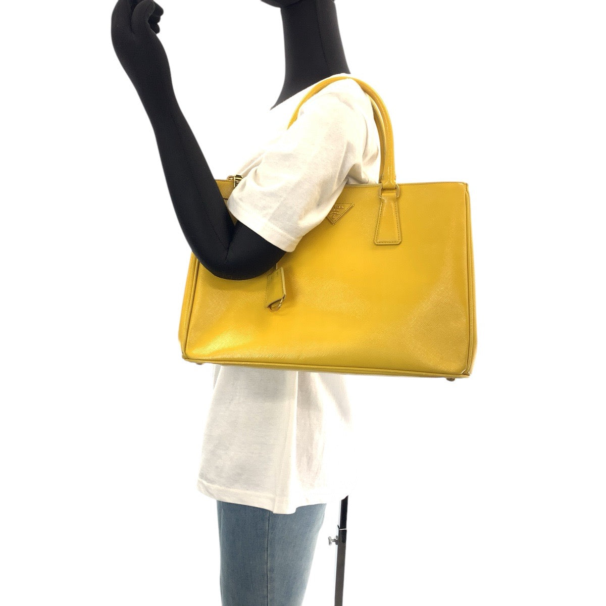 15239
PRADA プラダ サフィアーノ ガレリア イエロー ゴールド金具 レザー ハンドバッグ トートバッグ ショルダーバッグ 2way  レディース ABP52