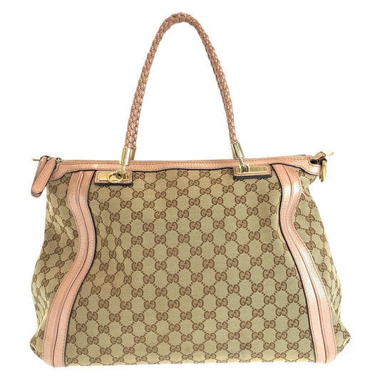 15241
GUCCI グッチ ベージュ ピンク ゴールド金具 GGキャンバス / レザー 259946 トートバッグ ショルダーバッグ  レディース