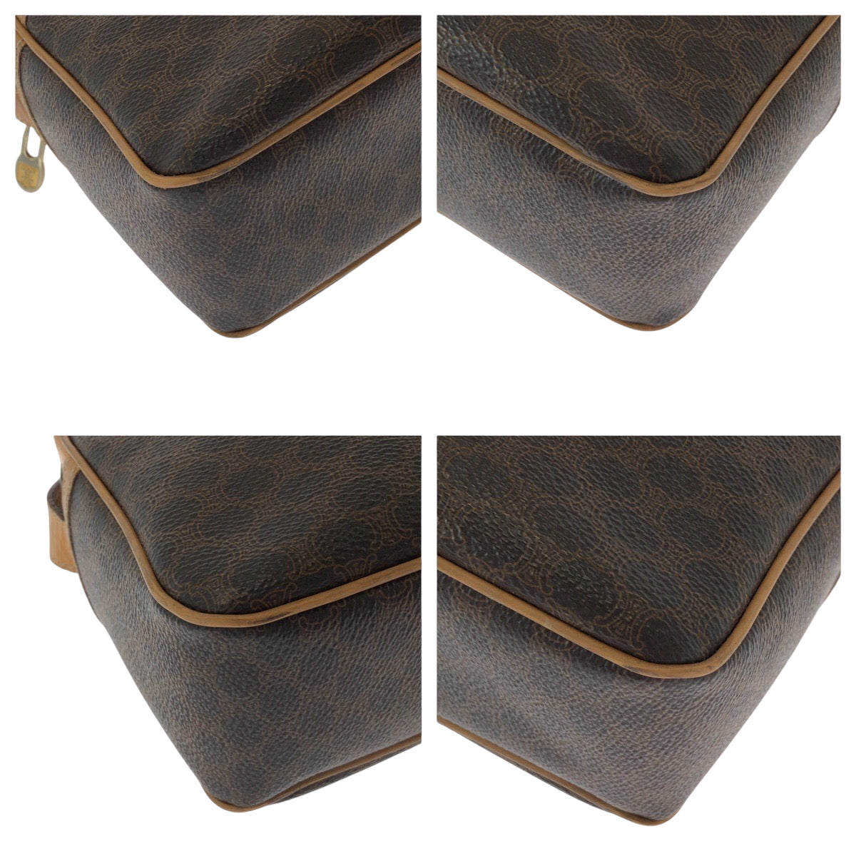 15242
CELINE セリーヌ ヴィンテージ マカダム柄 ブラウン ゴールド金具 PVC M13 ショルダーバッグ ポシェット  レディース ABP19