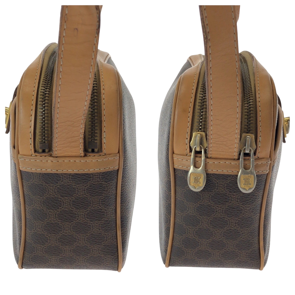 15242
CELINE セリーヌ ヴィンテージ マカダム柄 ブラウン ゴールド金具 PVC M13 ショルダーバッグ ポシェット  レディース ABP19