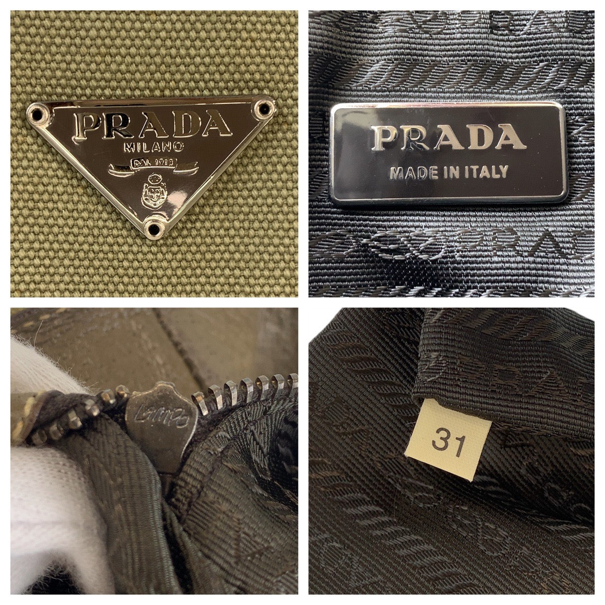15244
PRADA プラダ 三角ロゴプレート カーキ ブラウン シルバー金具 キャンバス / レザー トートバッグ ショルダーバッグ  レディース