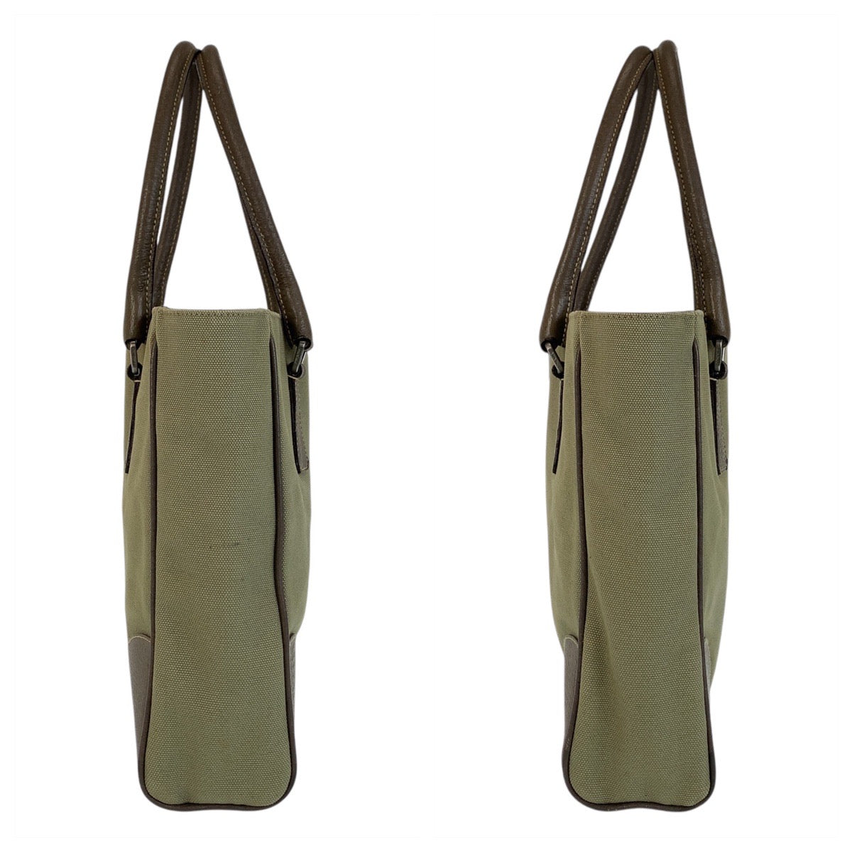 15244
PRADA プラダ 三角ロゴプレート カーキ ブラウン シルバー金具 キャンバス / レザー トートバッグ ショルダーバッグ  レディース