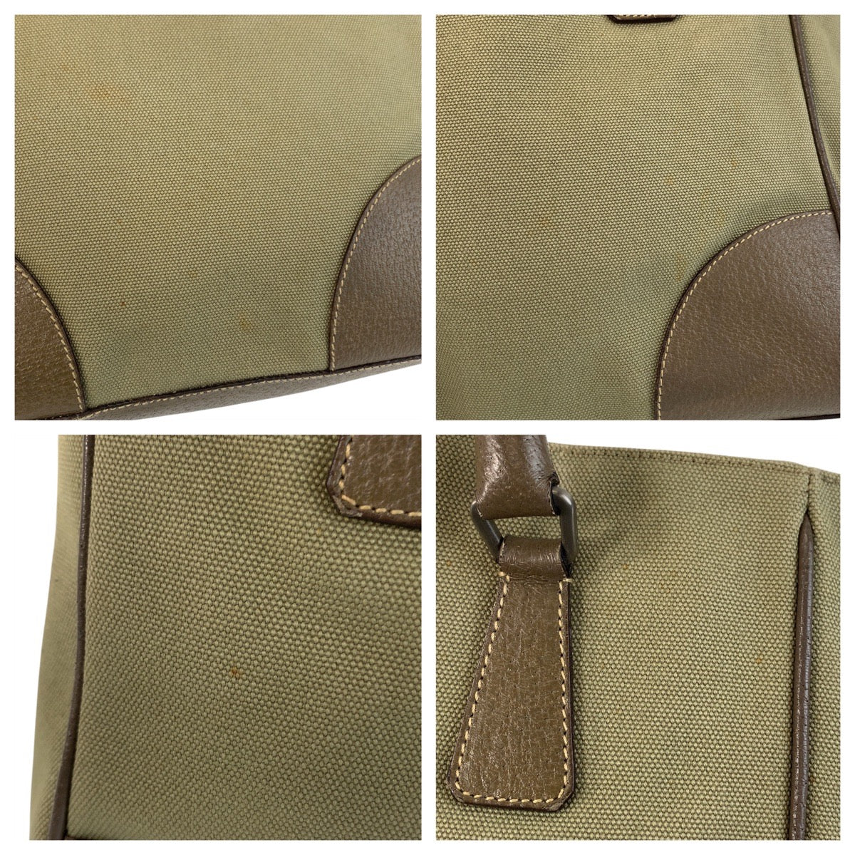 15244
PRADA プラダ 三角ロゴプレート カーキ ブラウン シルバー金具 キャンバス / レザー トートバッグ ショルダーバッグ  レディース
