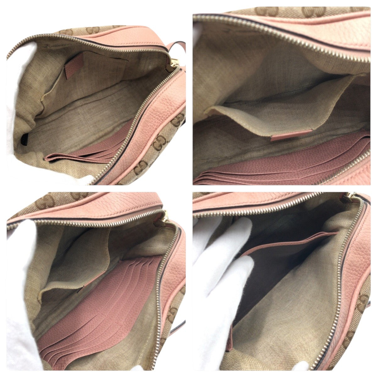 15245
GUCCI グッチ GG柄 ピンク ベージュ ブラウン GGキャンバス / レザー 449413 ショルダーバッグ ポシェット レディース AB