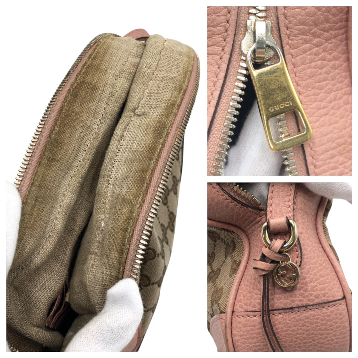 15245
GUCCI グッチ GG柄 ピンク ベージュ ブラウン GGキャンバス / レザー 449413 ショルダーバッグ ポシェット レディース AB