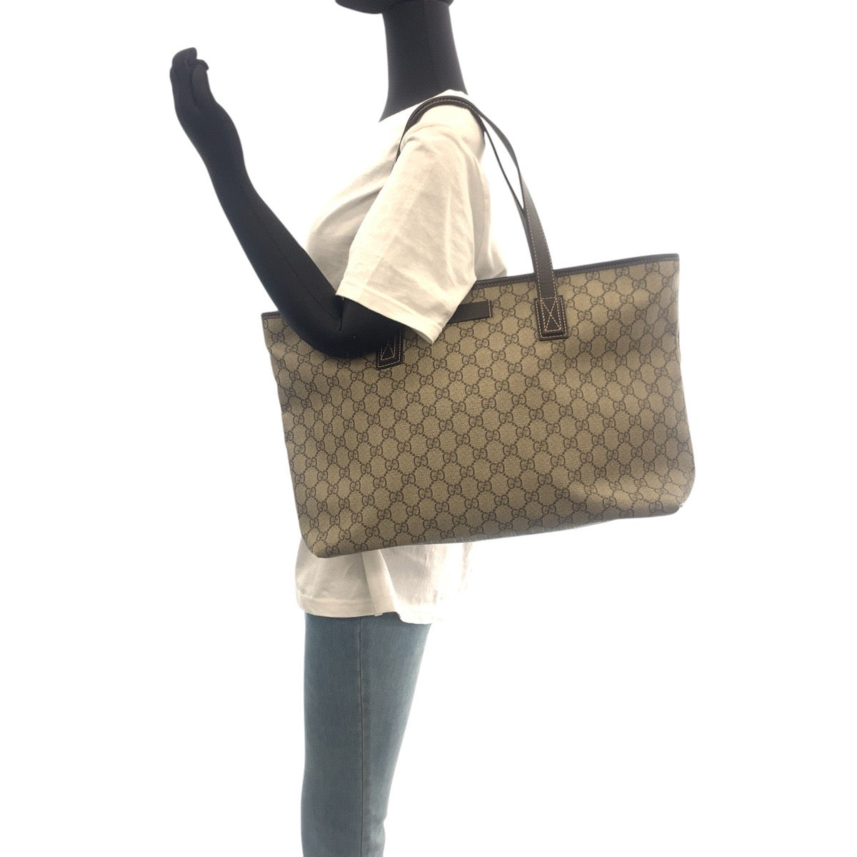 16262
GUCCI グッチ ベージュ ブラウン GGスプリームキャンバス / レザー 211137 トートバッグ ショルダーバッグ  レディース AB44