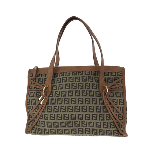 15246
FENDI フェンディ ズッキーノ ブラウン ゴールド金具 キャンバス / レザー 8BL070 トートバッグ ハンドバッグ  レディース ABP32