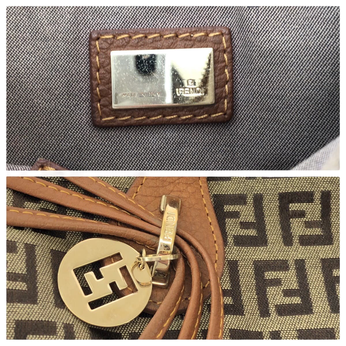 15246
FENDI フェンディ ズッキーノ ブラウン ゴールド金具 キャンバス / レザー 8BL070 トートバッグ ハンドバッグ  レディース ABP32