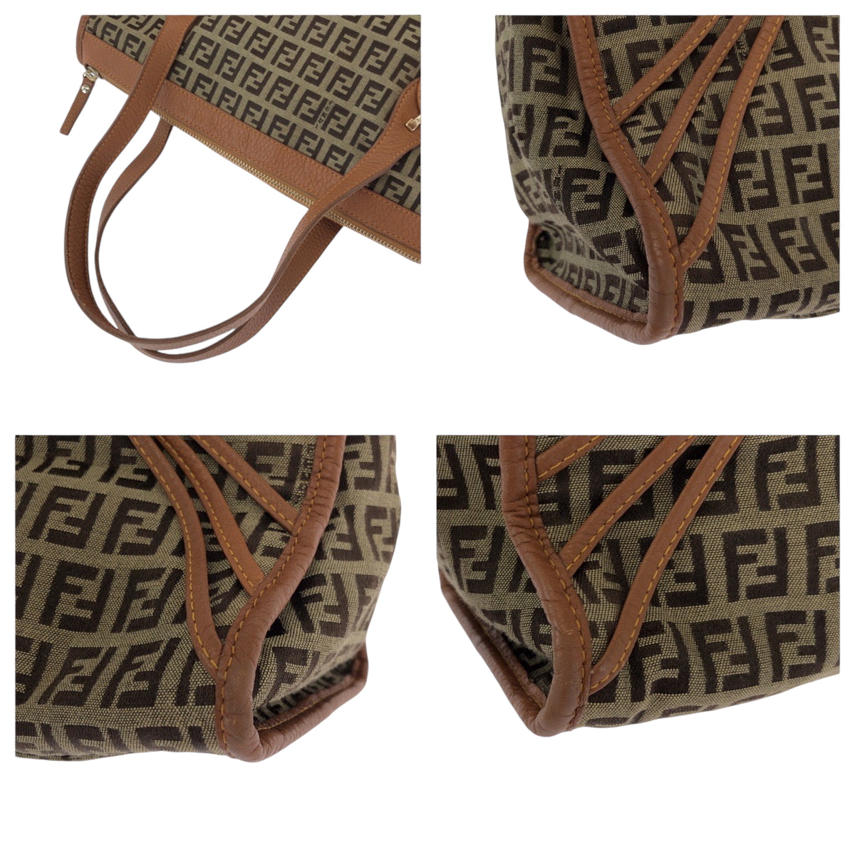 15246
FENDI フェンディ ズッキーノ ブラウン ゴールド金具 キャンバス / レザー 8BL070 トートバッグ ハンドバッグ  レディース ABP32