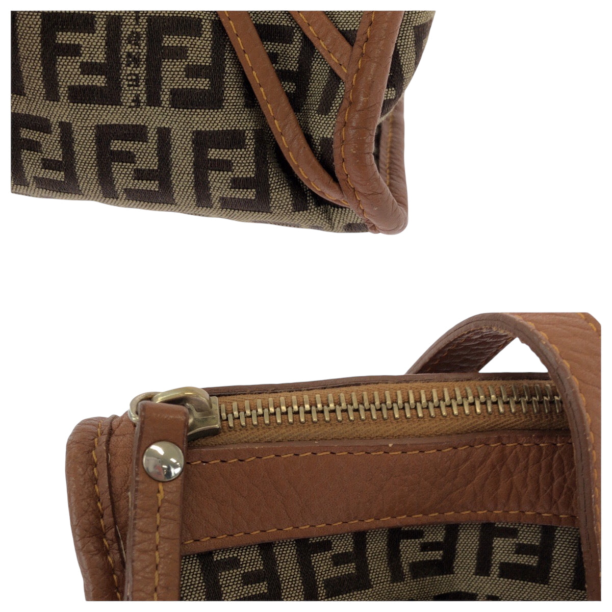15246
FENDI フェンディ ズッキーノ ブラウン ゴールド金具 キャンバス / レザー 8BL070 トートバッグ ハンドバッグ  レディース ABP32