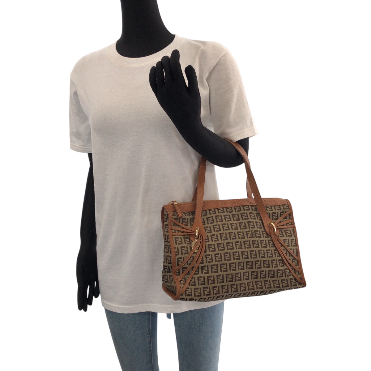 15246
FENDI フェンディ ズッキーノ ブラウン ゴールド金具 キャンバス / レザー 8BL070 トートバッグ ハンドバッグ  レディース ABP32
